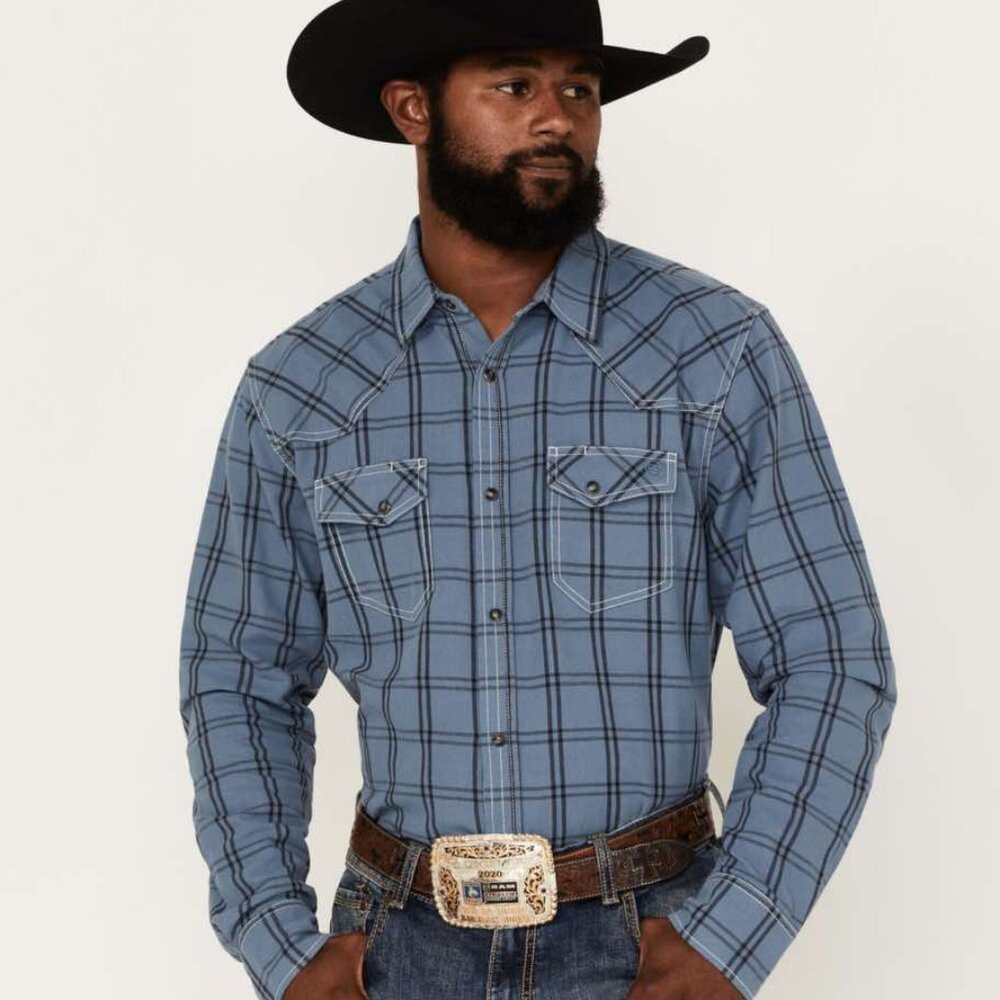 Blue Ranch Men's Plaid Snap Western Flannel‎ WorkShirt Size Large